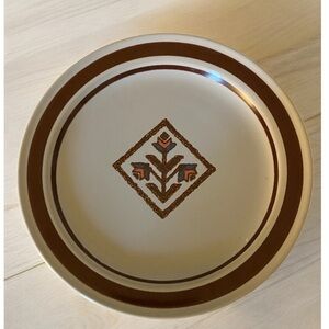 Vintage Scandia Stone Japanese Brown Rim Diamond Arrow Aztec Design 7.5” Plate
